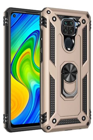 Xiaomi Redmi Note 9 Kılıf Sofya Yüzüklü Silikon Kapak - Gold-(5796)