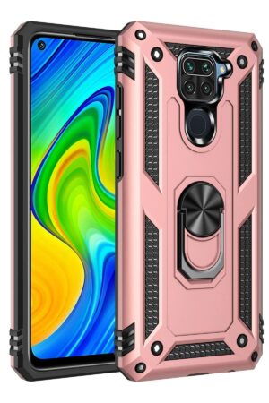 Xiaomi Redmi Note 9 Kılıf Sofya Yüzüklü Silikon Kapak - Rose-(5796)