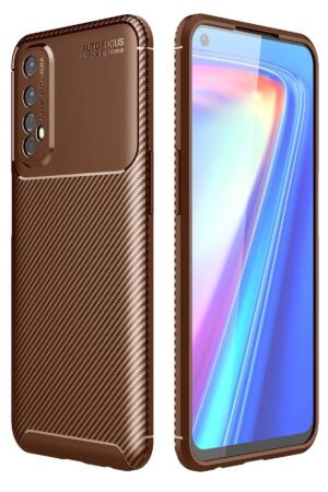 Realme 7 Kılıf Auto Focus Karbon Kapak - Kahverengi-(5796)