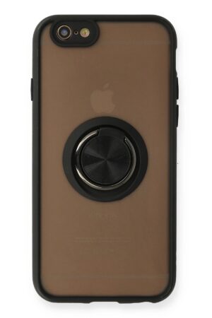 iPhone 6 Kılıf Montreal Yüzüklü Silikon Kapak - Siyah-(5796)