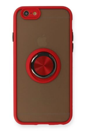 iPhone 6 Kılıf Montreal Yüzüklü Silikon Kapak - Kırmızı-(5796)