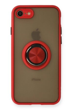iPhone 7 Kılıf Montreal Yüzüklü Silikon Kapak - Kırmızı-(5796)
