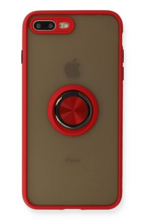 iPhone 7 Plus Kılıf Montreal Yüzüklü Silikon Kapak - Kırmızı-(5796)