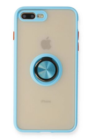 iPhone 7 Plus Kılıf Montreal Yüzüklü Silikon Kapak - Buz Mavi-(5796)