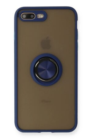 iPhone 7 Plus Kılıf Montreal Yüzüklü Silikon Kapak - Lacivert-(5796)