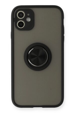 iPhone 11 Kılıf Montreal Yüzüklü Silikon Kapak - Siyah-(5796)