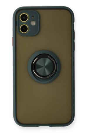 iPhone 11 Kılıf Montreal Yüzüklü Silikon Kapak - Yeşil-(5796)