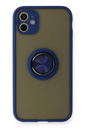 iPhone 11 Kılıf Montreal Yüzüklü Silikon Kapak - Lacivert-(5796)