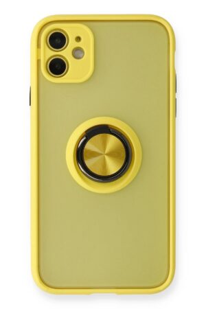 iPhone 11 Kılıf Montreal Yüzüklü Silikon Kapak - Sarı-(5796)