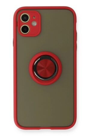iPhone 11 Kılıf Montreal Yüzüklü Silikon Kapak - Kırmızı-(5796)