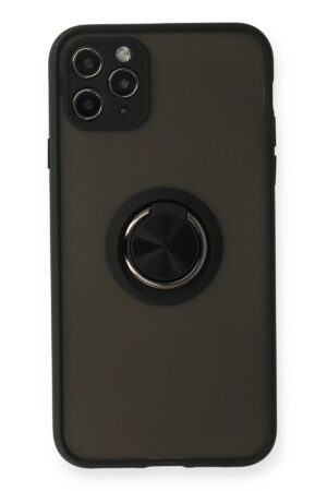 iPhone 11 Pro Kılıf Montreal Yüzüklü Silikon Kapak - Siyah-(5796)