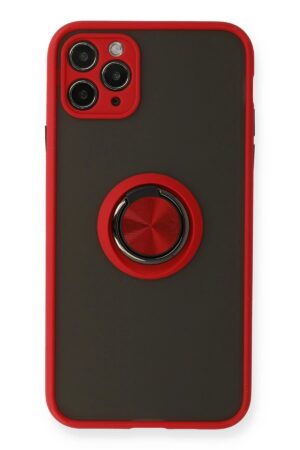 iPhone 11 Pro Kılıf Montreal Yüzüklü Silikon Kapak - Kırmızı-(5796)