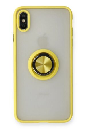 iPhone X Kılıf Montreal Yüzüklü Silikon Kapak - Sarı-(5796)