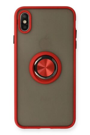 iPhone X Kılıf Montreal Yüzüklü Silikon Kapak - Kırmızı-(5796)