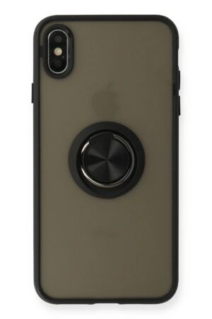 iPhone XS Max Kılıf Montreal Yüzüklü Silikon Kapak - Siyah-(5796)