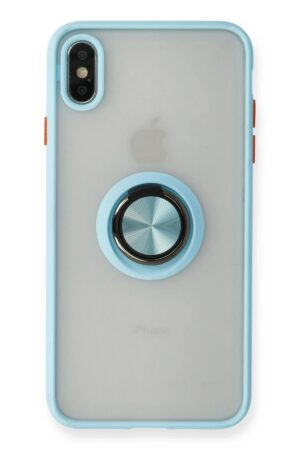 iPhone XS Max Kılıf Montreal Yüzüklü Silikon Kapak - Buz Mavi-(5796)