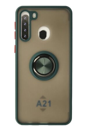 Samsung Galaxy A21 Kılıf Montreal Yüzüklü Silikon Kapak - Yeşil-(5796)