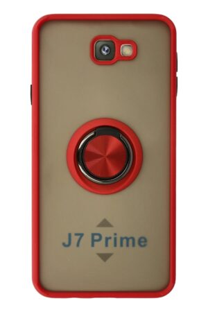 Samsung Galaxy J7 Prime Kılıf Montreal Yüzüklü Silikon Kapak - Kırmızı-(5796)