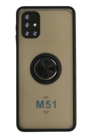 Samsung Galaxy M51 Kılıf Montreal Yüzüklü Silikon Kapak - Siyah-(5796)