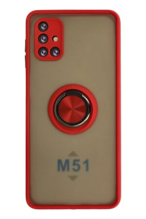 Samsung Galaxy M51 Kılıf Montreal Yüzüklü Silikon Kapak - Kırmızı-(5796)