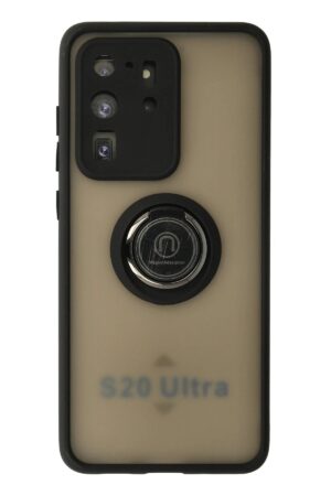 Samsung Galaxy S20 Ultra Kılıf Montreal Yüzüklü Silikon Kapak - Siyah-(5796)