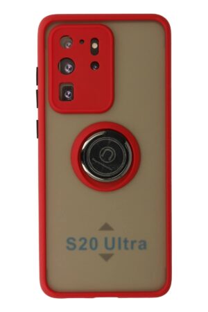 Samsung Galaxy S20 Ultra Kılıf Montreal Yüzüklü Silikon Kapak - Kırmızı-(5796)