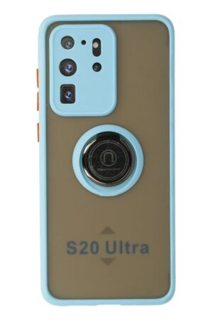 Samsung Galaxy S20 Ultra Kılıf Montreal Yüzüklü Silikon Kapak - Buz Mavi-(5796)