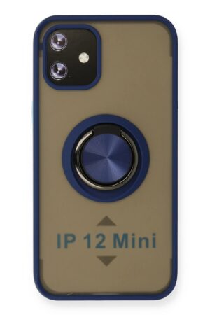 iPhone 12 Mini Kılıf Montreal Yüzüklü Silikon Kapak - Lacivert-(5796)
