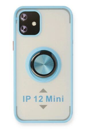 iPhone 12 Kılıf Montreal Yüzüklü Silikon Kapak - Buz Mavi-(5796)