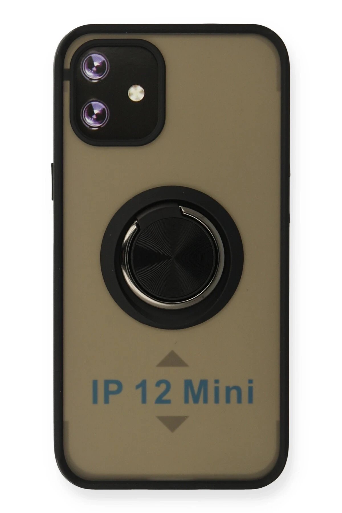 iPhone 12 Kılıf Montreal Yüzüklü Silikon Kapak - Siyah-(5796)