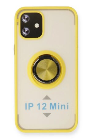 iPhone 12 Kılıf Montreal Yüzüklü Silikon Kapak - Sarı-(5796)