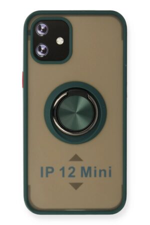 iPhone 12 Kılıf Montreal Yüzüklü Silikon Kapak - Yeşil-(5796)