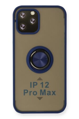 iPhone 12 Pro Kılıf Montreal Yüzüklü Silikon Kapak - Lacivert-(5796)