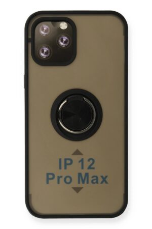 iPhone 12 Pro Kılıf Montreal Yüzüklü Silikon Kapak - Siyah-(5796)