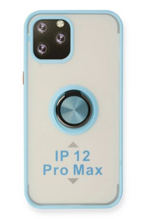 iPhone 12 Pro Max Kılıf Montreal Yüzüklü Silikon Kapak - Buz Mavi-(5796)
