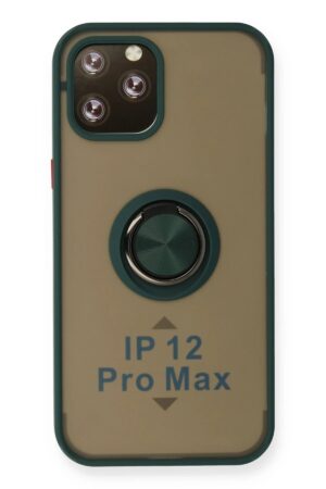 iPhone 12 Pro Max Kılıf Montreal Yüzüklü Silikon Kapak - Yeşil-(5796)