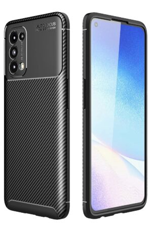Oppo Reno 5 Kılıf Auto Focus Karbon Kapak - Siyah-(5796)