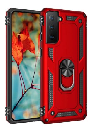 Samsung Galaxy S21 Kılıf Sofya Yüzüklü Silikon Kapak - Kırmızı-(5796)