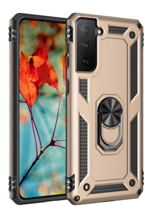 Samsung Galaxy S21 Kılıf Sofya Yüzüklü Silikon Kapak - Gold-(5796)