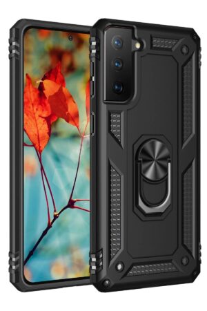 Samsung Galaxy S21 Plus Kılıf Sofya Yüzüklü Silikon Kapak - Siyah-(5796)