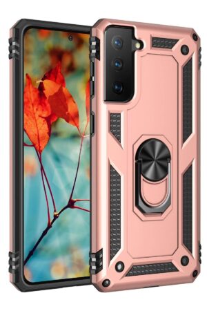 Samsung Galaxy S21 Plus Kılıf Sofya Yüzüklü Silikon Kapak - Rose-(5796)