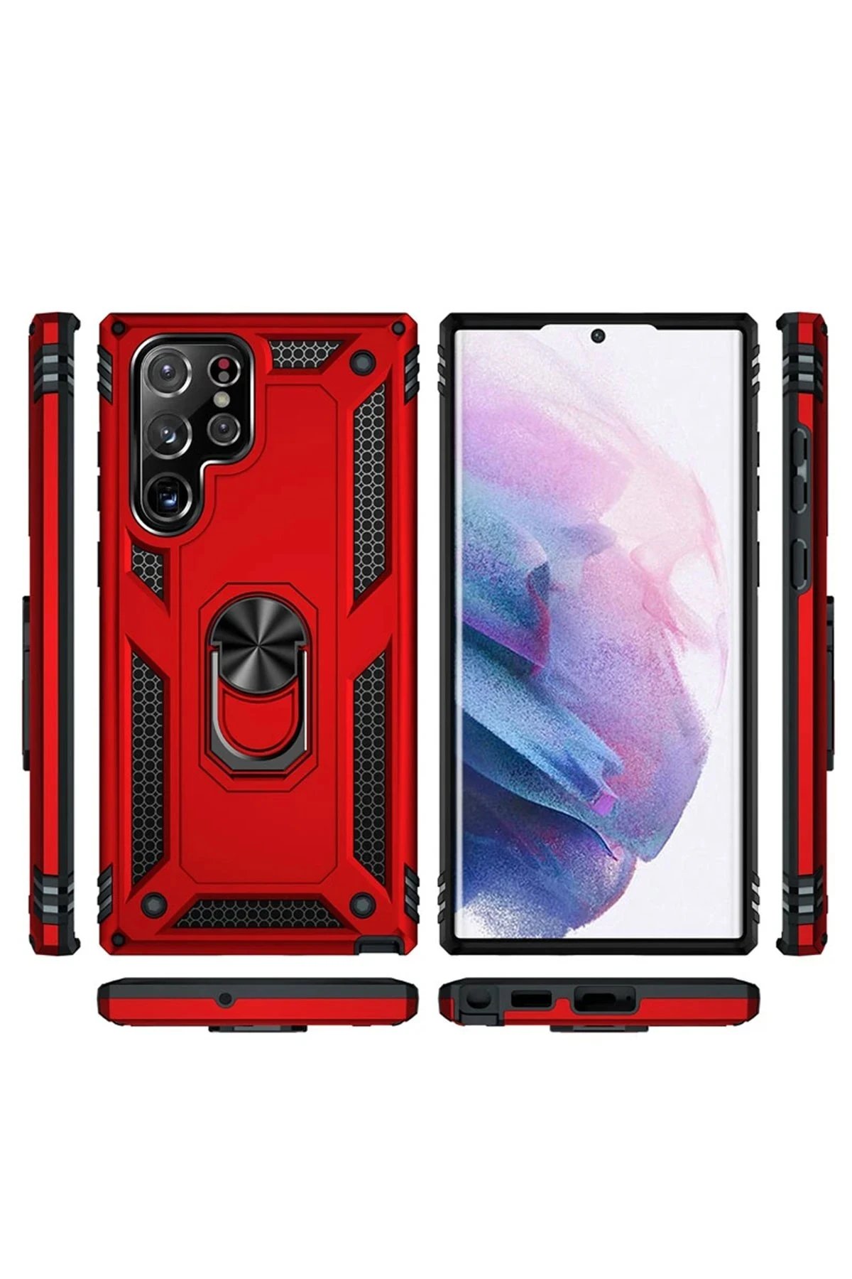 Samsung Galaxy S21 Ultra Kılıf Sofya Yüzüklü Silikon Kapak - Lacivert-(5796) - Görsel 5