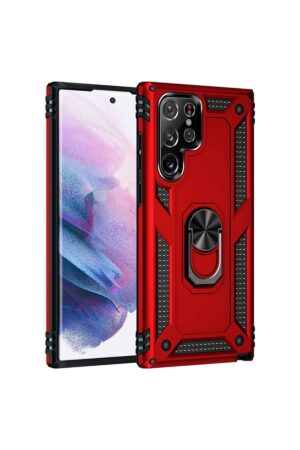Samsung Galaxy S21 Ultra Kılıf Sofya Yüzüklü Silikon Kapak - Kırmızı-(5796)
