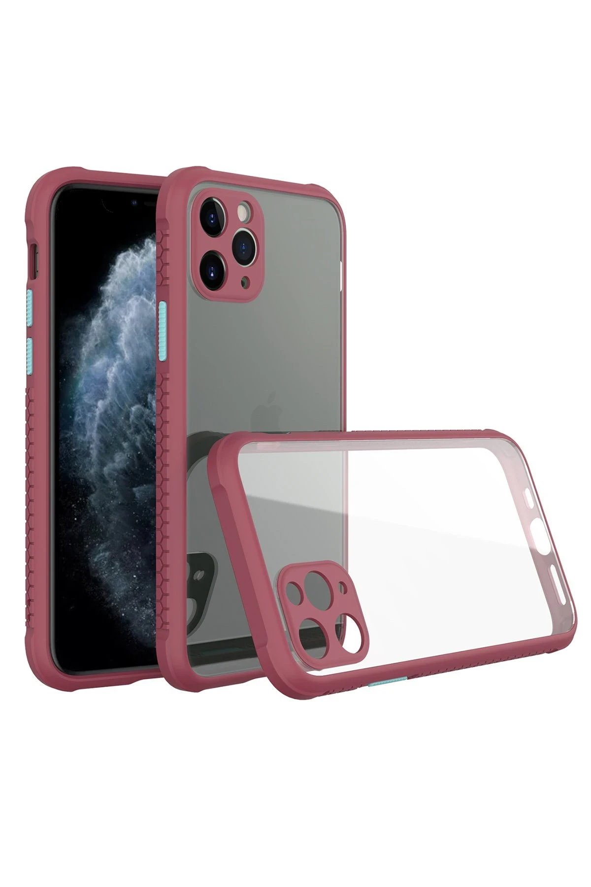 iPhone 11 Pro Max Kılıf Miami Şeffaf Silikon - Fuşya-(5796)