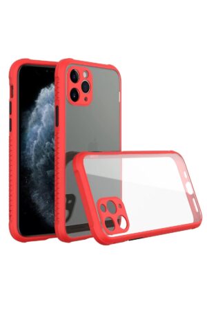 iPhone 11 Pro Max Kılıf Miami Şeffaf Silikon - Kırmızı-(5796)