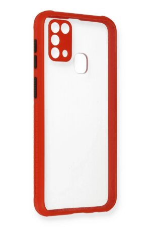 Samsung Galaxy M31 Kılıf Miami Şeffaf Silikon - Kırmızı-(5796)