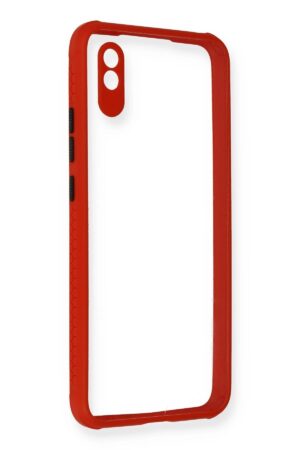 Xiaomi Redmi 9A Kılıf Miami Şeffaf Silikon - Kırmızı-(5796)