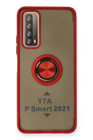 Huawei P Smart 2021 Kılıf Montreal Yüzüklü Silikon Kapak - Kırmızı-(5796)