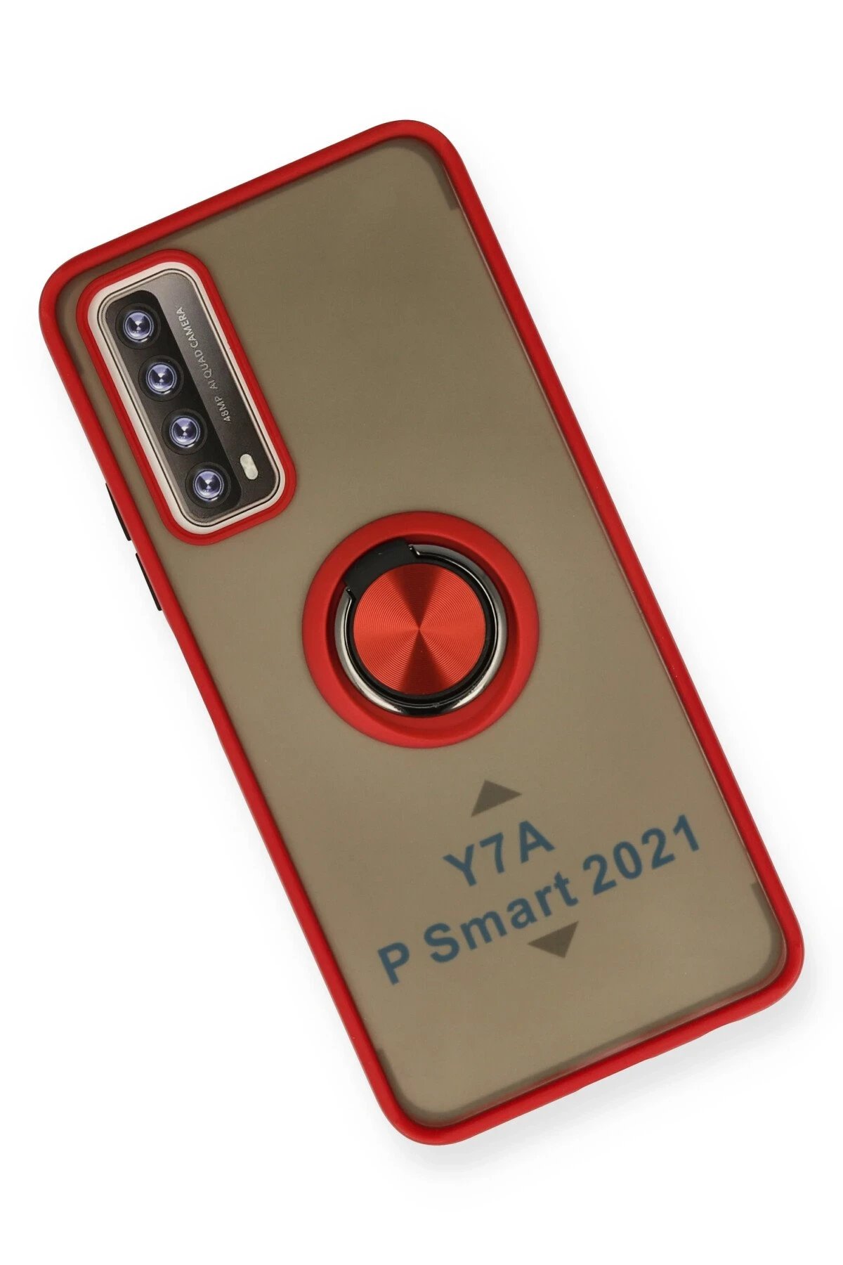 Huawei P Smart 2021 Kılıf Montreal Yüzüklü Silikon Kapak - Kırmızı-(5796) - Görsel 3