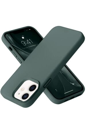 iPhone 12 Kılıf Nano içi Kadife Silikon - Koyu Yeşil-(5796)